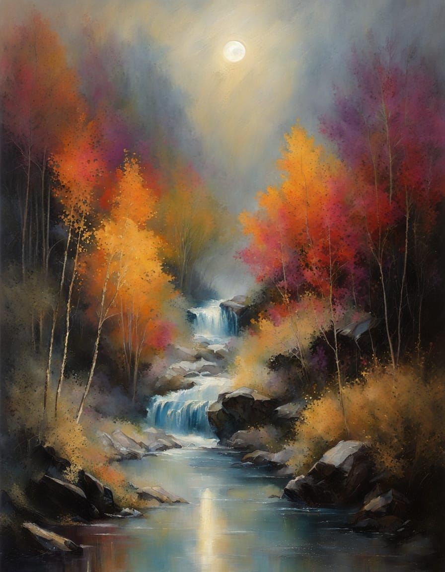 Luminous Moonlit River in a Deep Stone Gorge