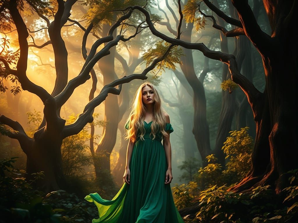 Woman in Emerald Forest Glade