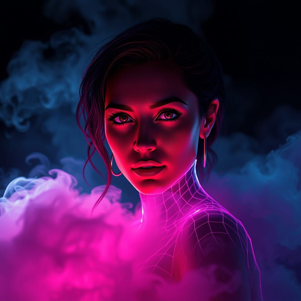 Hyper Realistic Wireframe Portrait of a Sultry Woman Emergin...