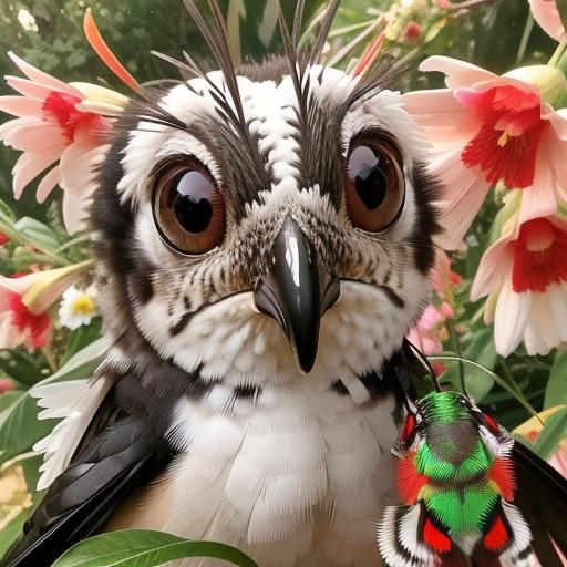 Hummingbird Sipping Nectar, Eye Contact with Viewer