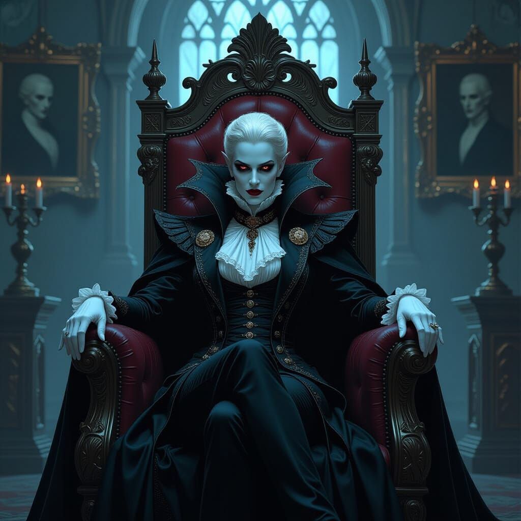 Vampire Noble in Throne Room: Dark Fantasy Art
