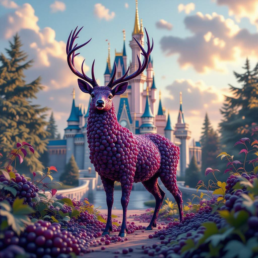 Grape Deer Splash Art with Fractal Elements