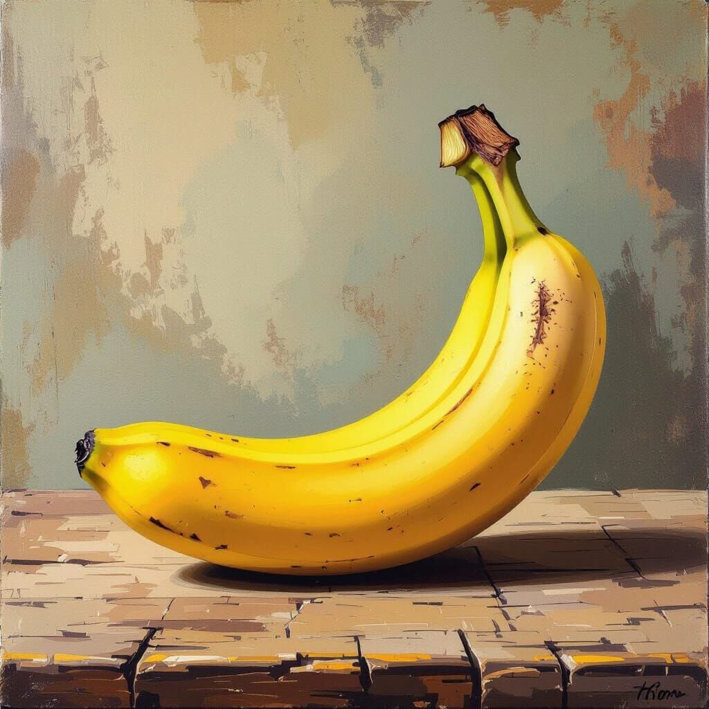 Surreal Banana on Rustic Table with Vibrant Colors