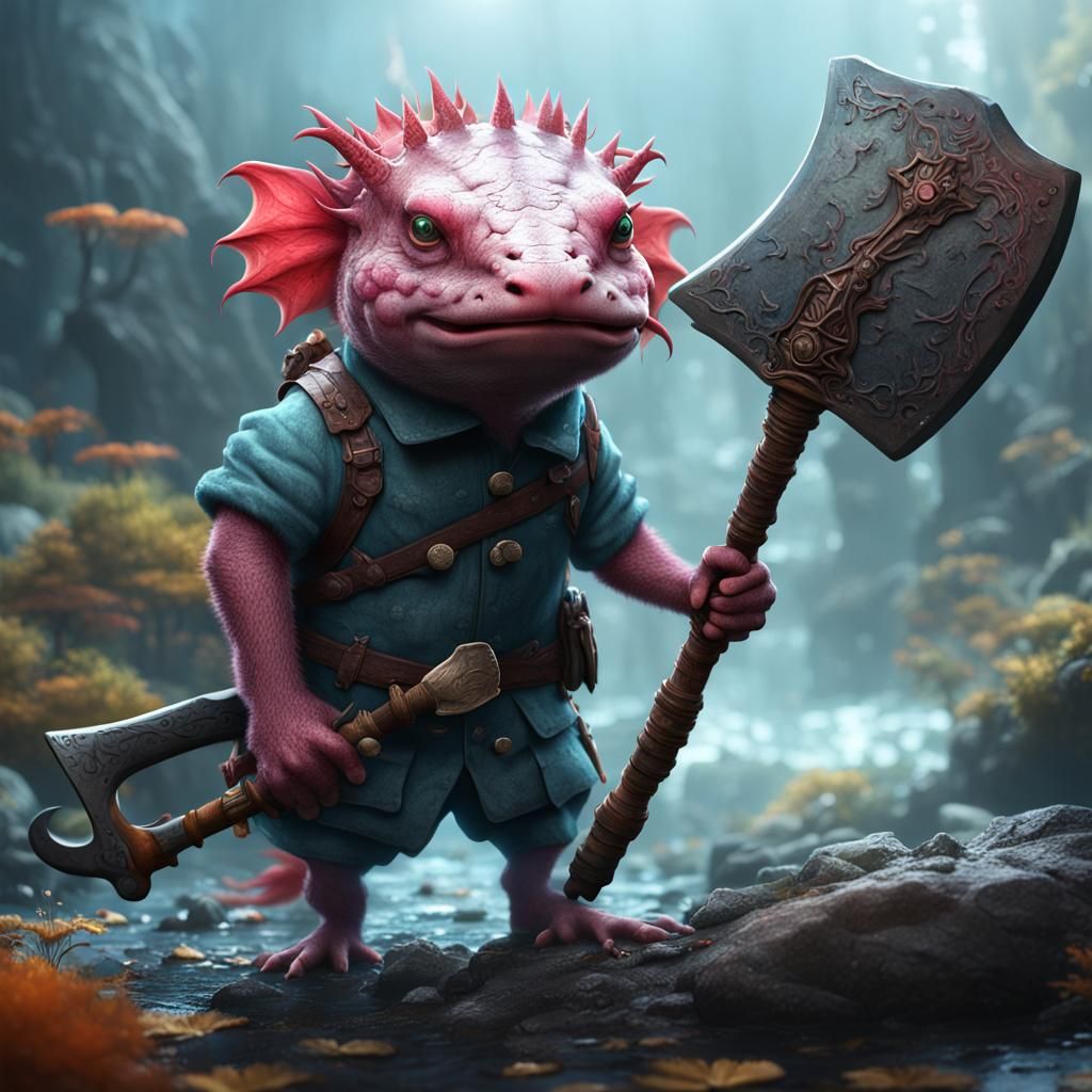 Axolotl Warrior: Detailed Matte Painting in 8K