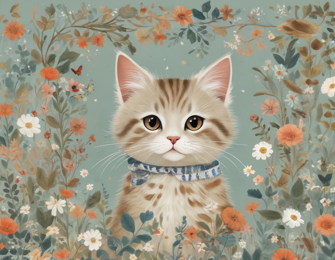 Charming Cat Illustration in a Whimsical Style