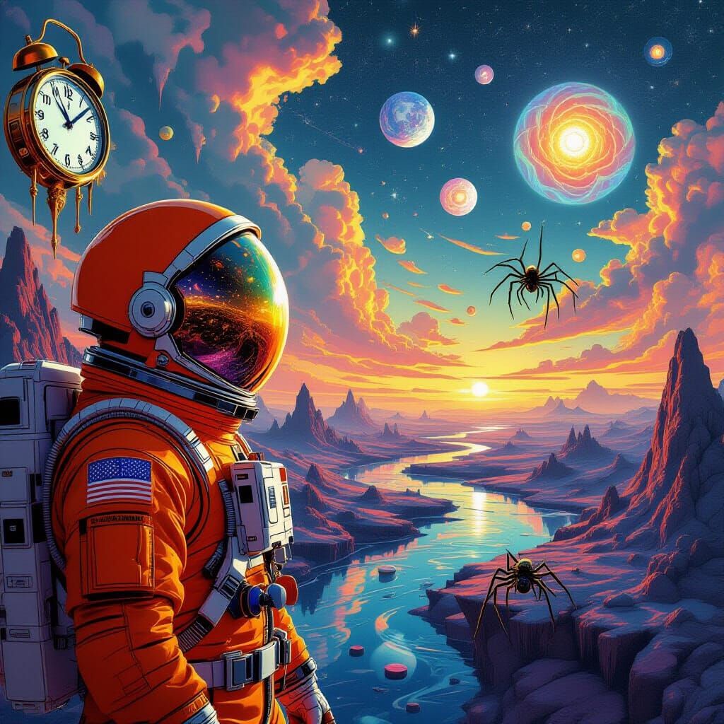Astronaut Amidst Surreal Digital Dreamscape