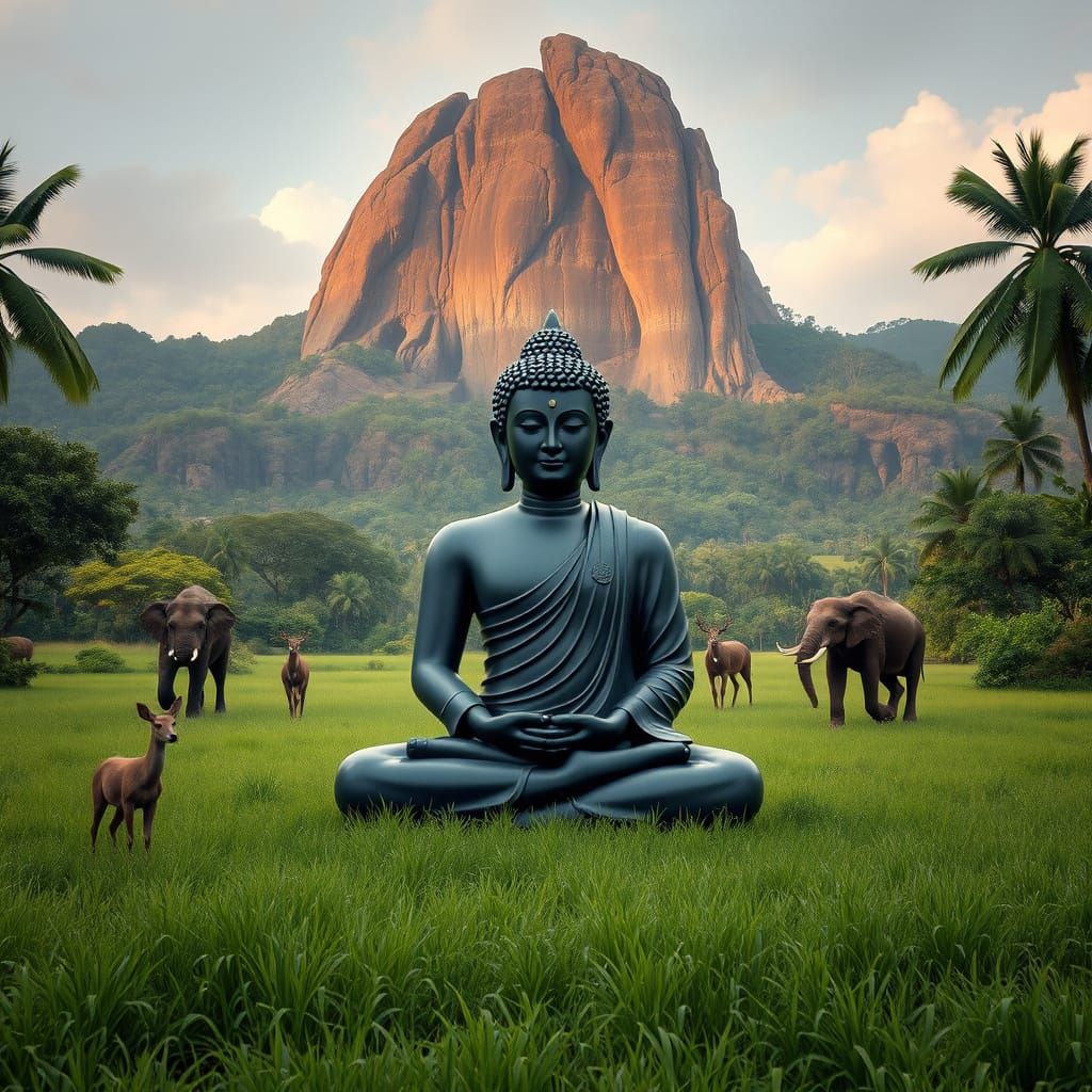 Serene Buddha in Sri Lankan Landscape