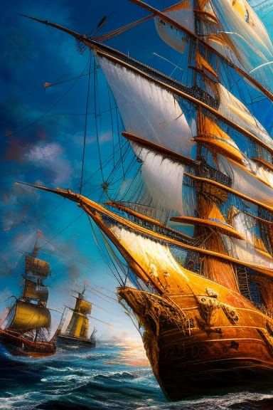 Detailed Pirate Ship Seascape Illustration