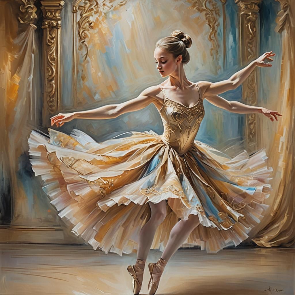 Ballerina's Leap: Impressionist-Style Oil Painting