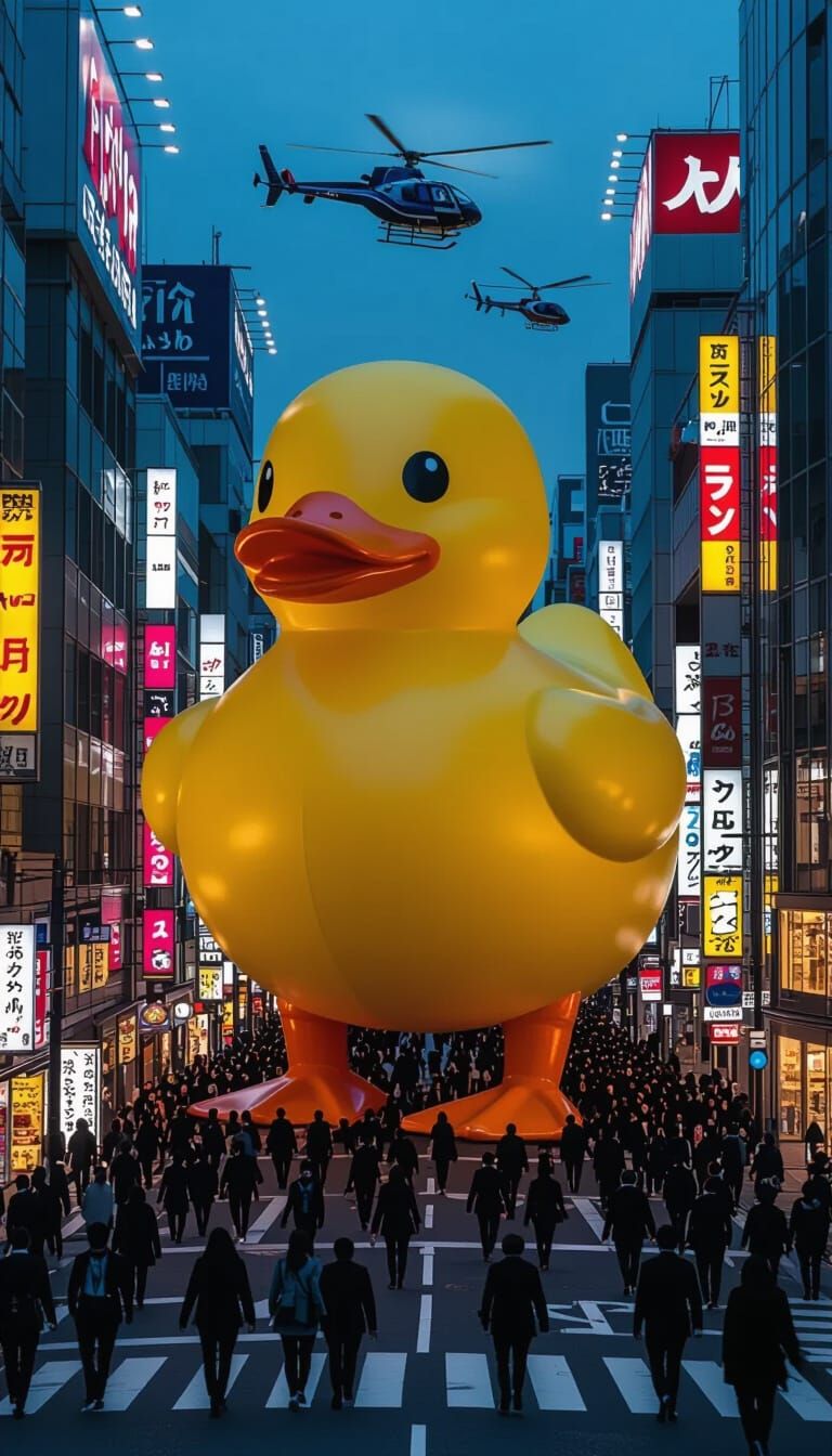 Giant Rubber Duck Attacks Tokyo in Cinematic Disaster Scene
