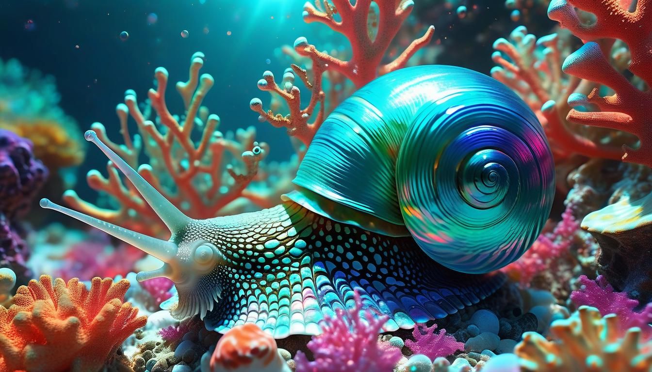 Psychedelic Sea Snail in a Coral Reef