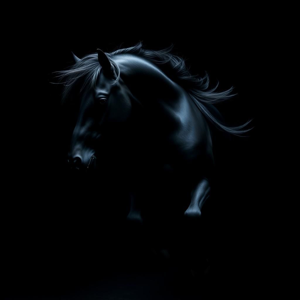 Stunning Black Horse in Vantablack Darkness