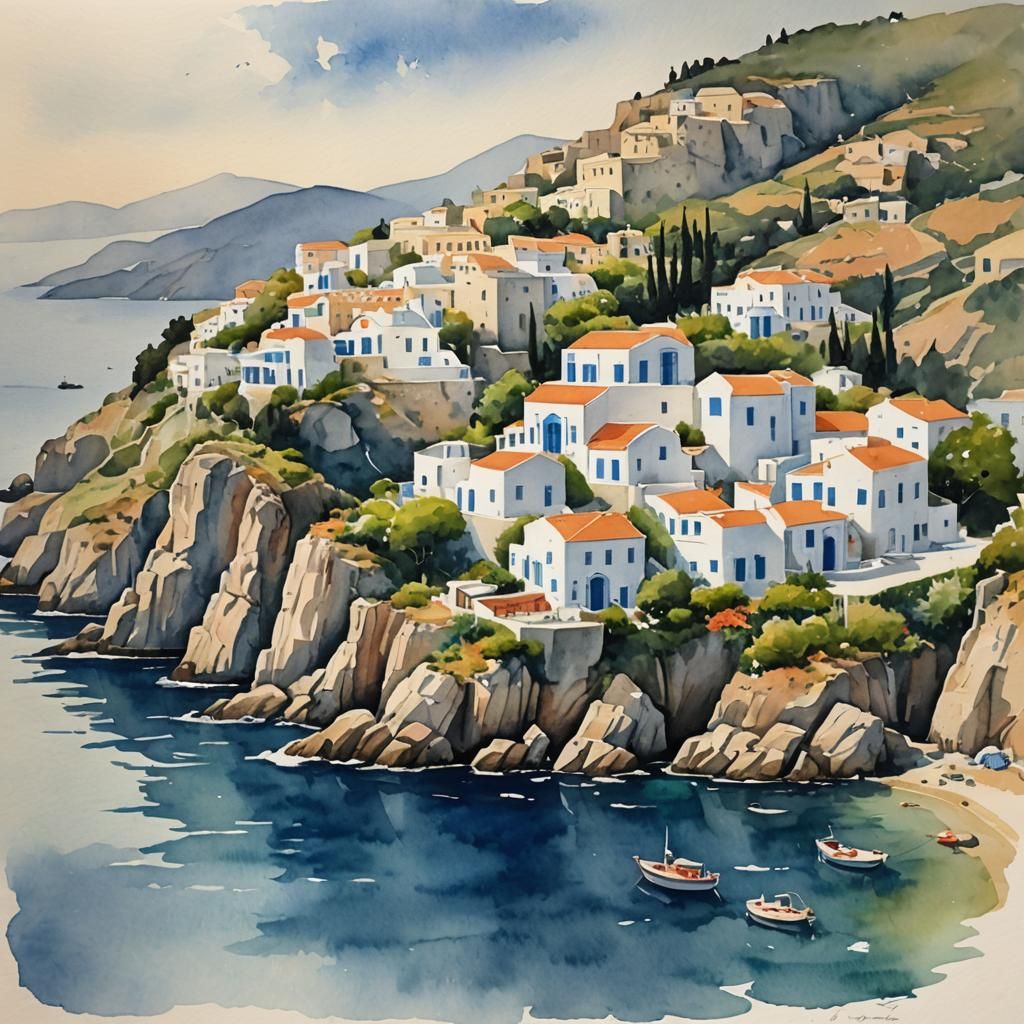Greek Isle Watercolour Painting