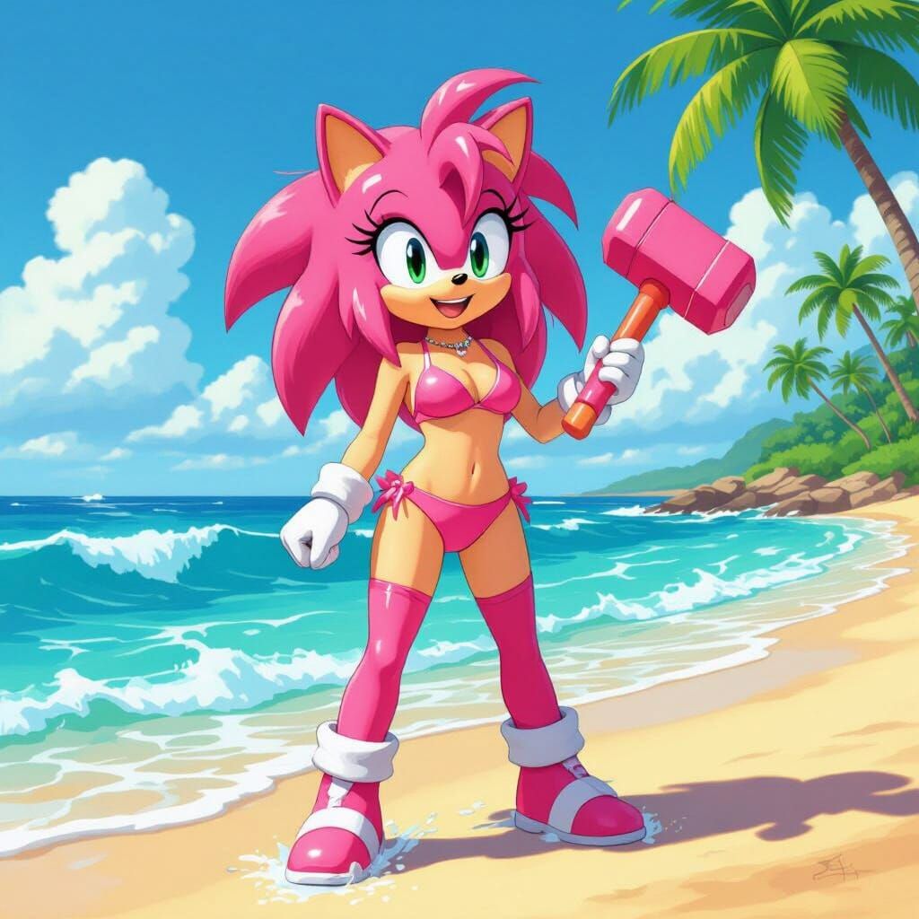 Amy Rose in Bikini on Sunny Beach