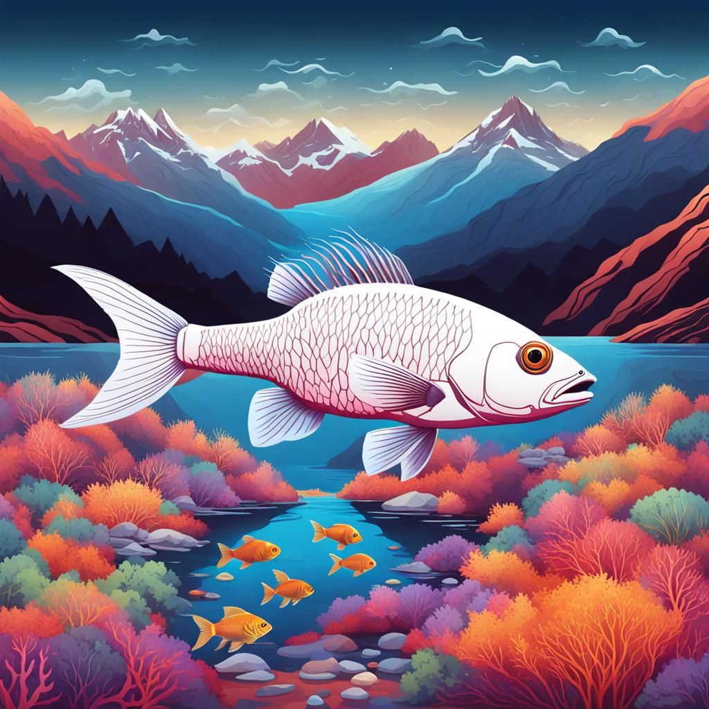 Albino Fish in a Colorful Mountain River