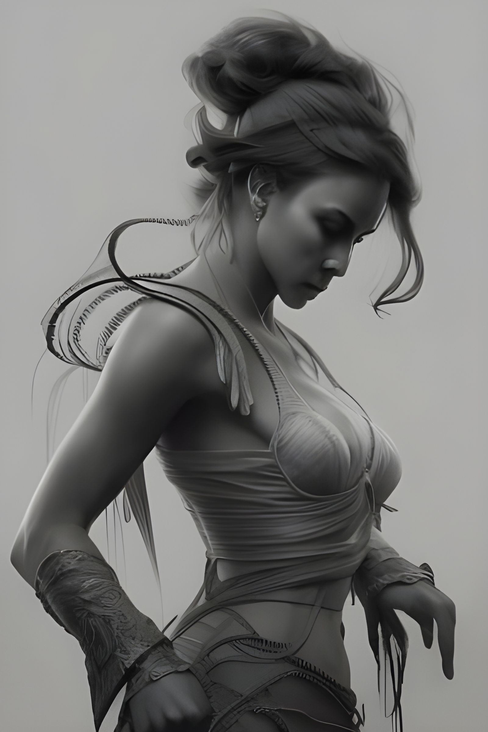 Intricate Vintage Portrait in Black and White Line Art