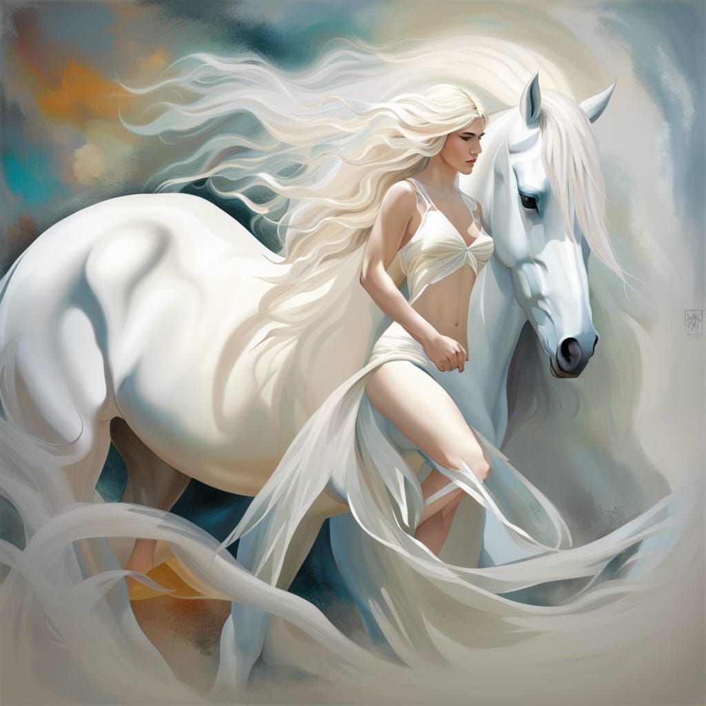 Photorealistic Centaur Maiden with Clydesdale Horse Body