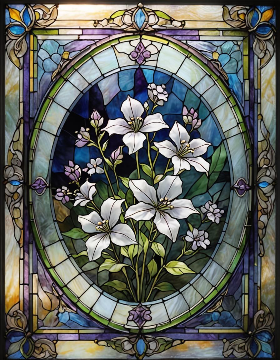 Ethereal Stained Glass Flower Art in Fantasy Style