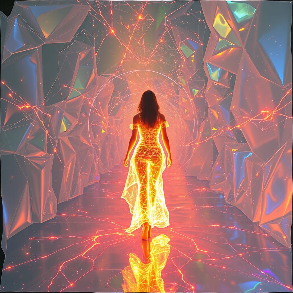 Digitized Goddess Emerges from Celestial Hologram