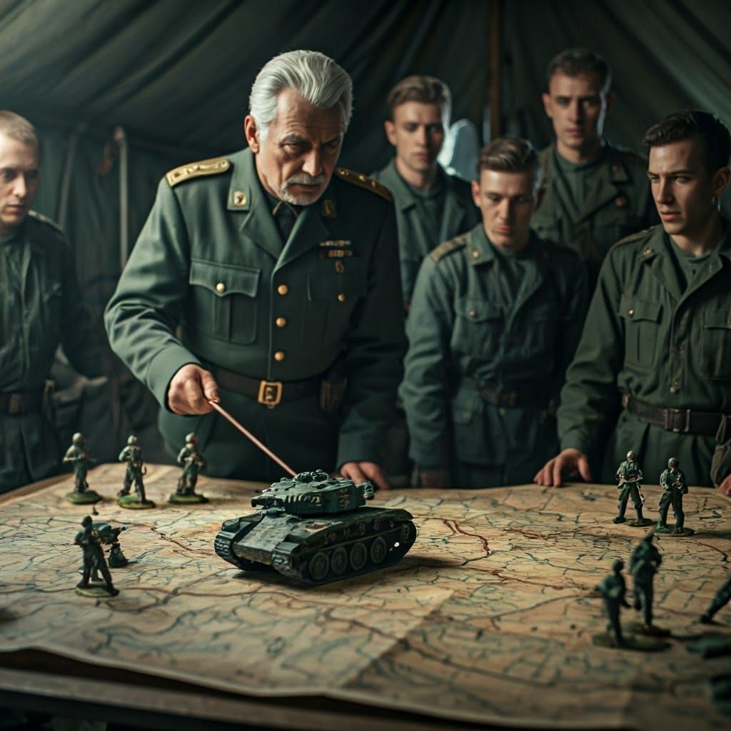 Battle Strategy: Tank Models on Map in Military Tent