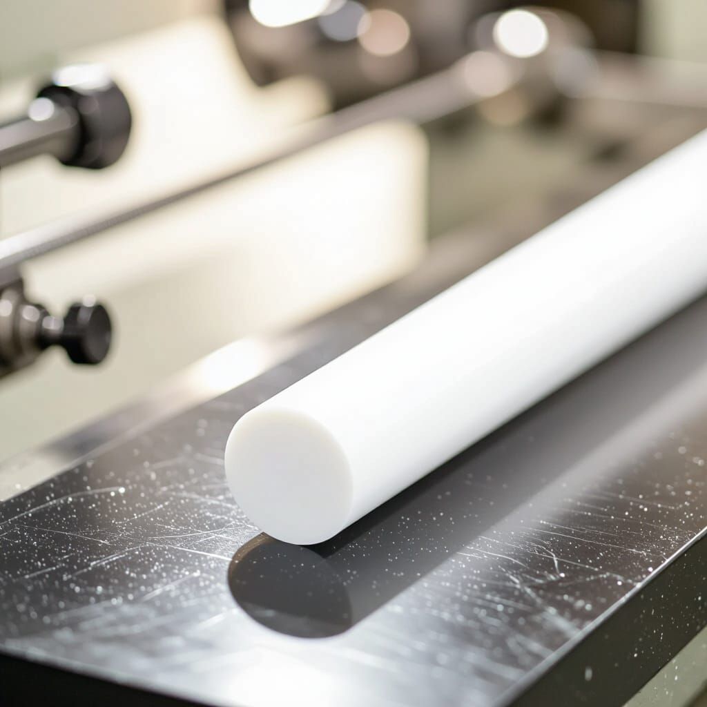 PTFE Rod on Black, Hyper-Detailed Industrial Product Shot