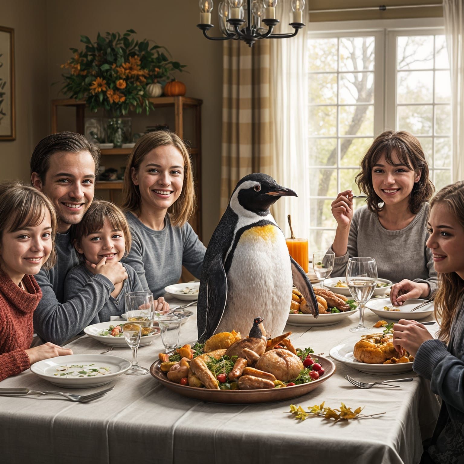 Hyperrealistic Thanksgiving with Penguin