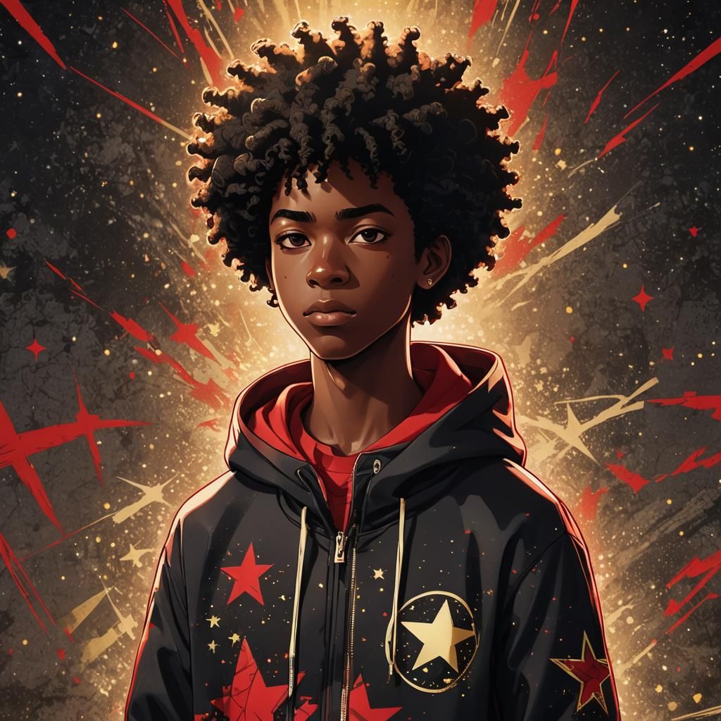 Confident Teen in Manga Style with Glowing Hoodie