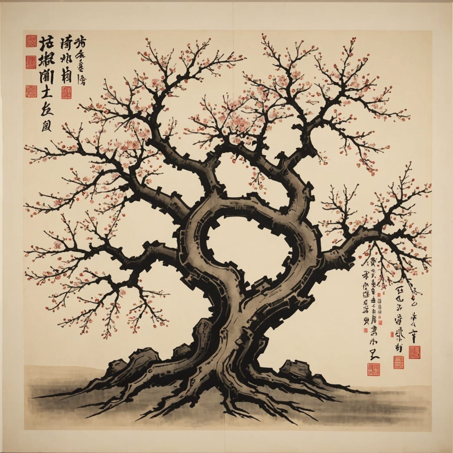 Ancient Plum Tree Scroll Painting