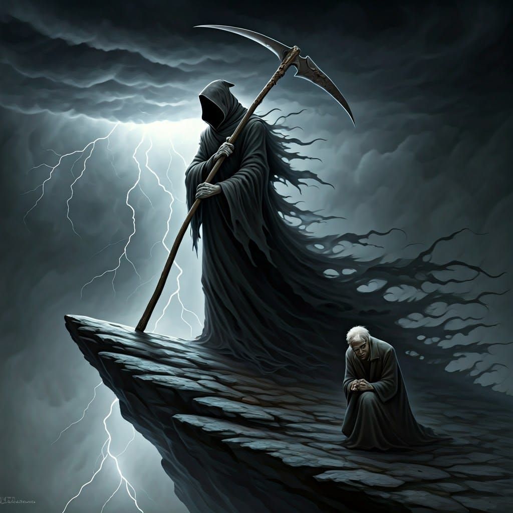 Ominous Reaper in Storm, Gothic Art Style