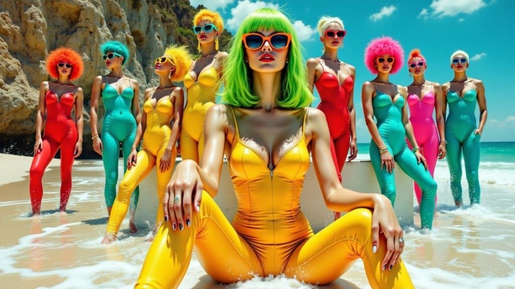 Vibrant Fashion Editorial with Bold Color Blocking and Futur...