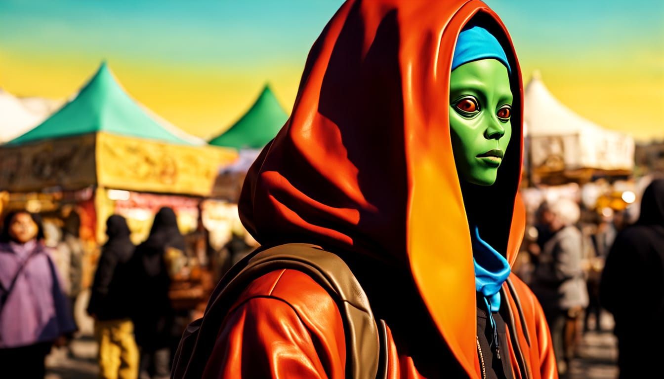 Alien Market Scene in Cyberpunk Style