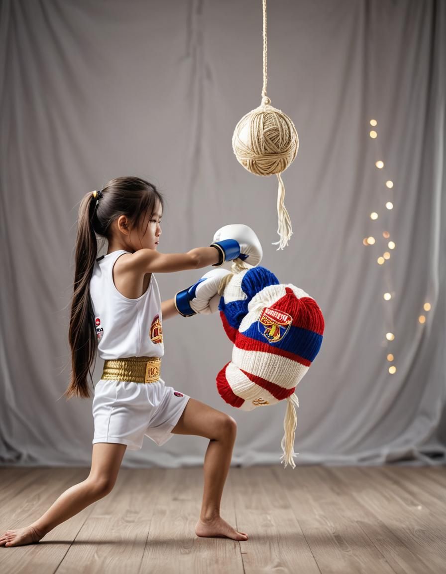 Yarn Art: Girl in Olympic Muay Thai Pose