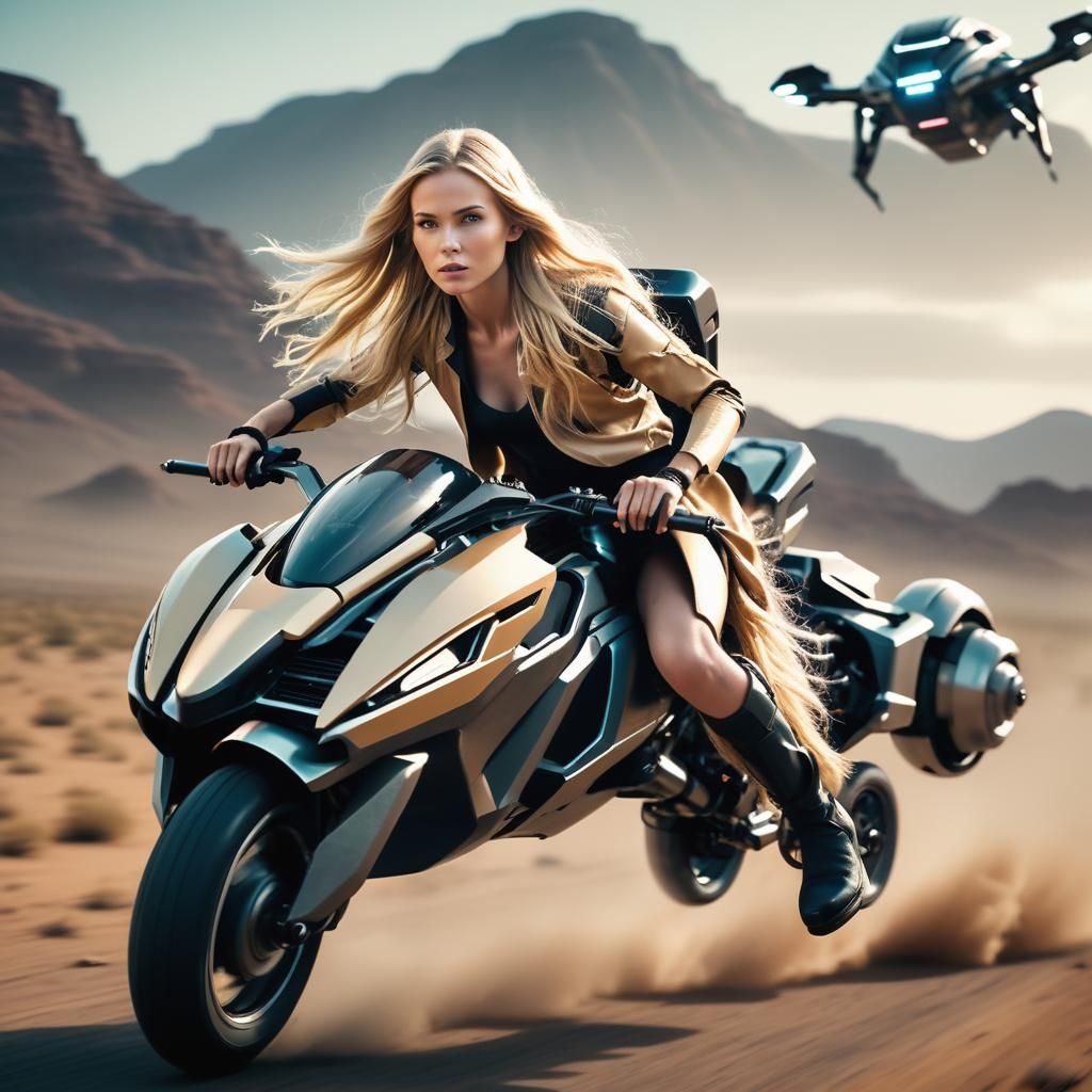 Futuristic Chase: Agent on Hoverbike in Cinematic Style