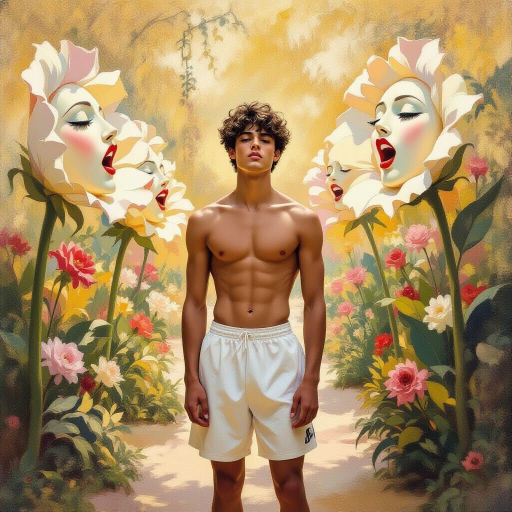Surreal Garden with Singing Flowers in Impressionist Style