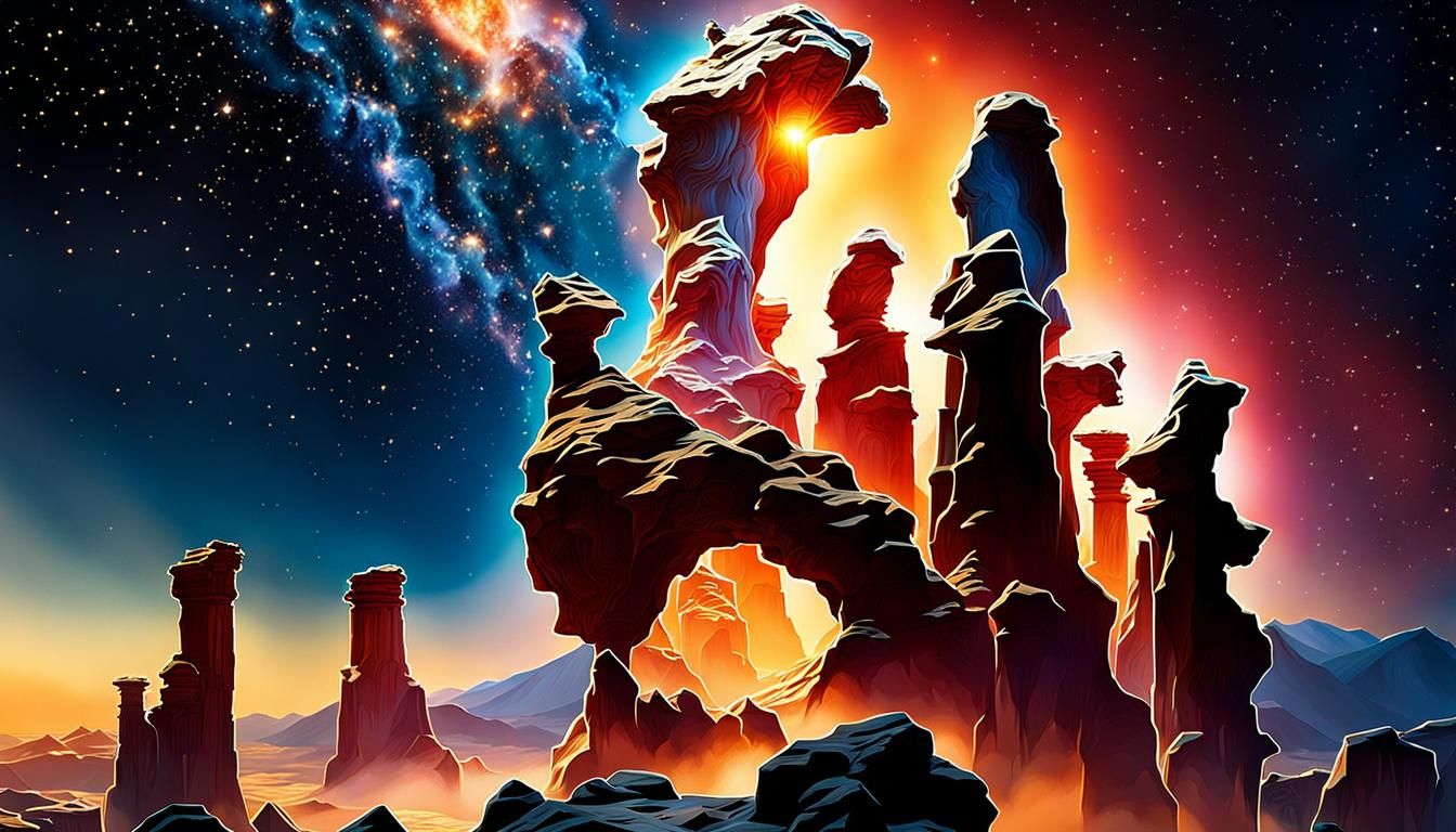 Hyperrealistic Pillars of Creation in Golden Light