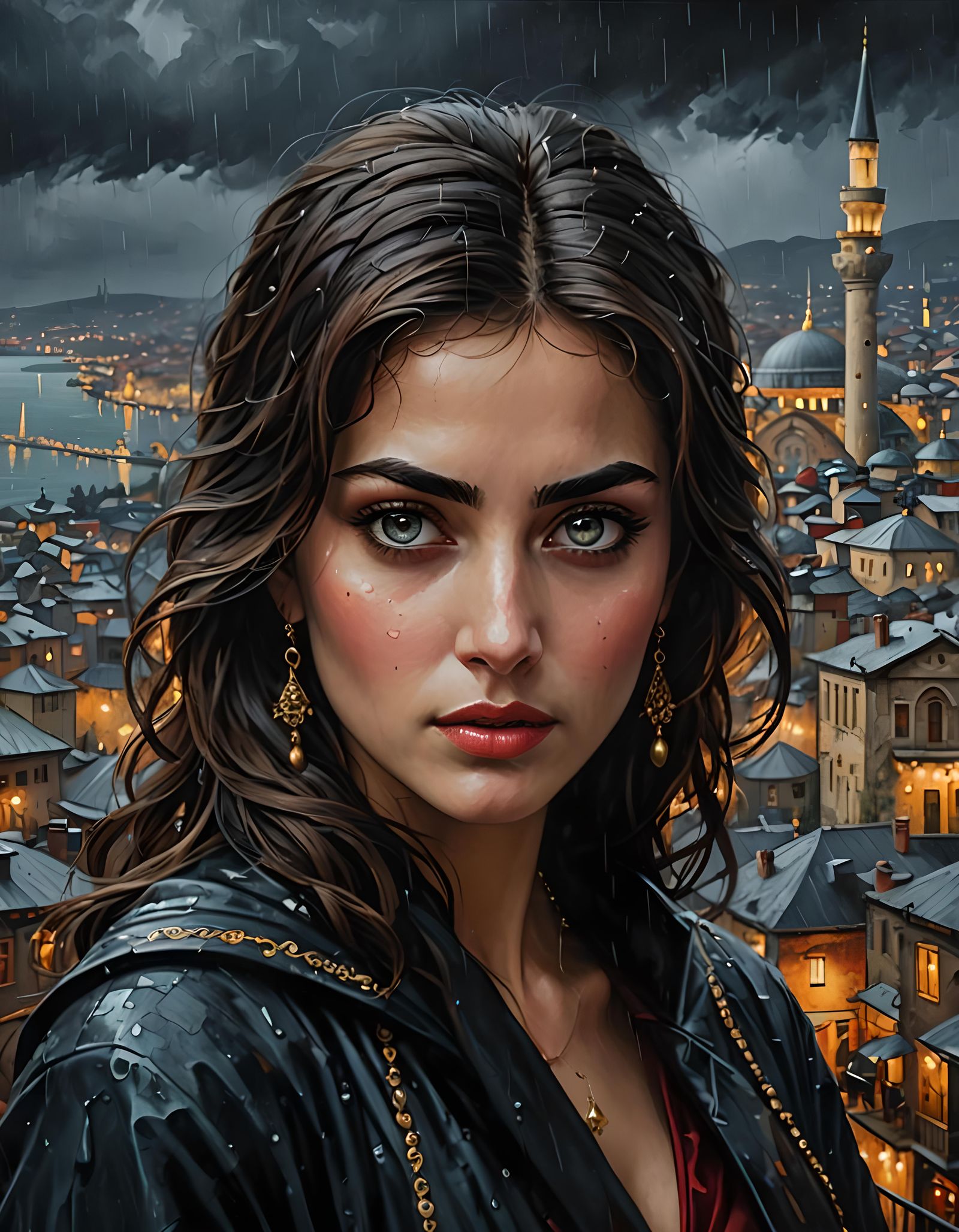 Stunning Turkish Woman in Byzantine Oil Painting