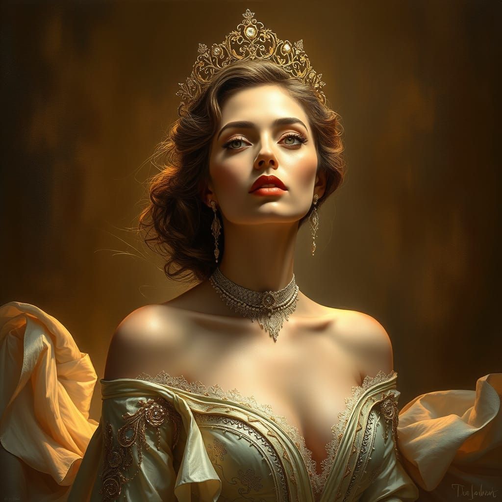 Elegant Woman in Golden Light: A Harmonious Blend of Realism...