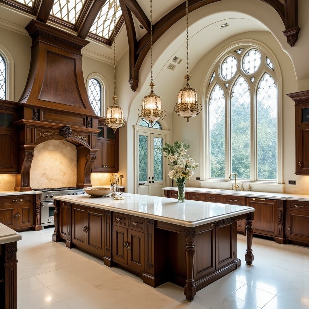 Luxury Tudor Kitchen with Marble and Hardwood
