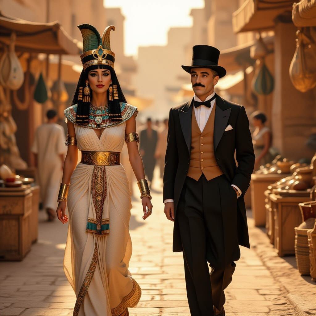 Cleopatra and Charlie Chaplin in Ancient Egyptian Market