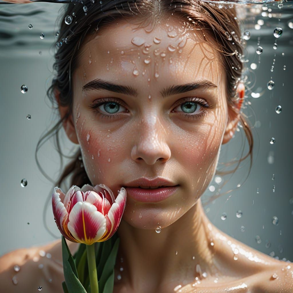 Ethereal Water Portrait with Glistening Tulip
