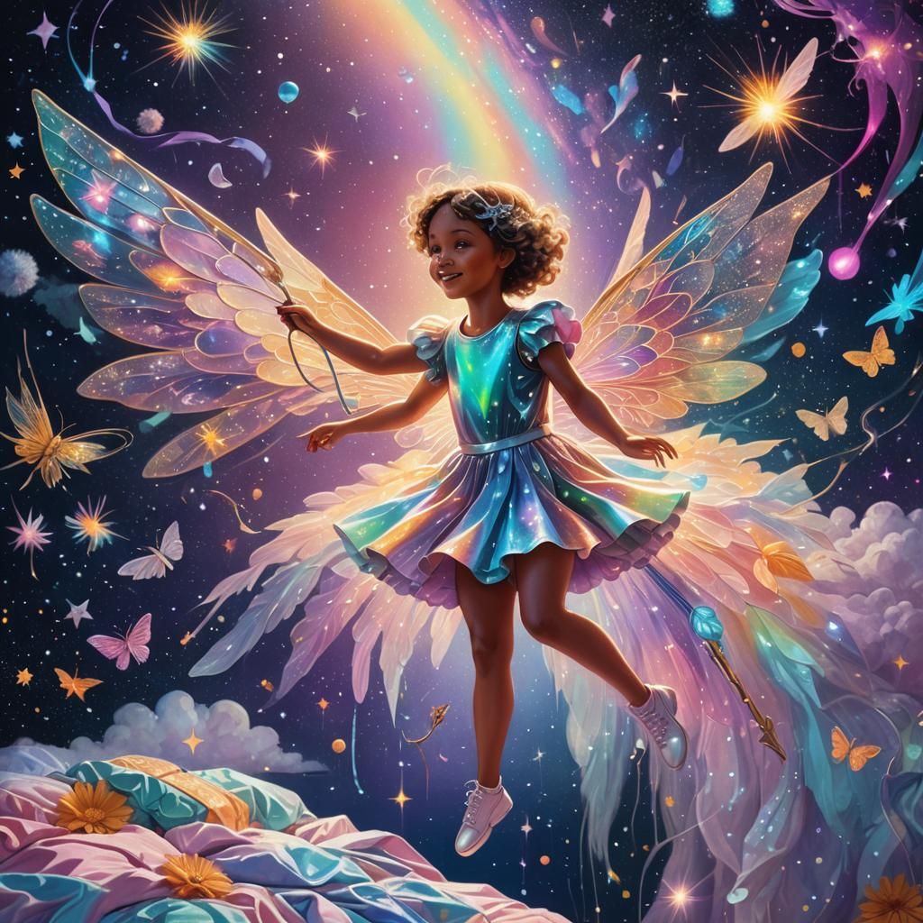 Tooth Fairy Astral Cosmic Illustration in Holographic Style