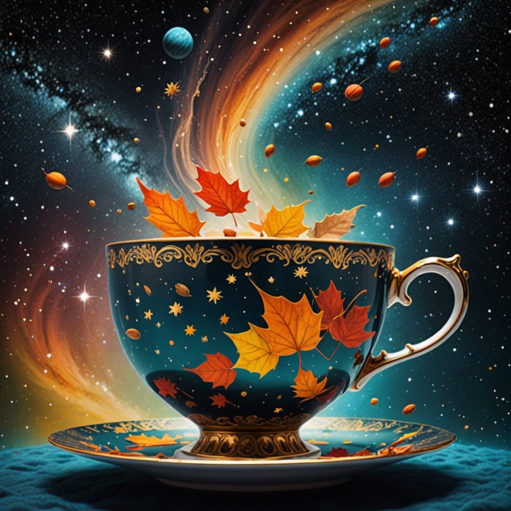 Autumn Teacup Floating in Space