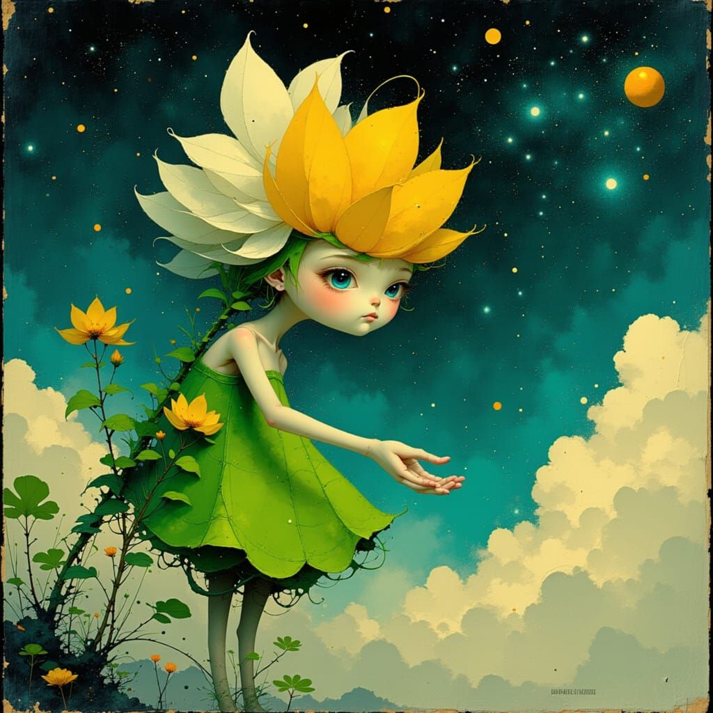 Adorable Flower Creature in Starry Extraterrestrial Space