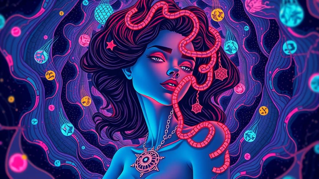 Surreal Fantasy World with Bioluminescent Woman