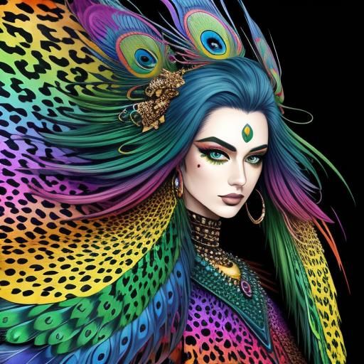 Abstract Woman with Dragon Scales and Peacock Hair