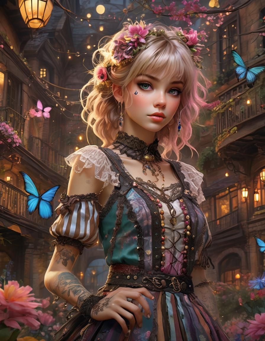 Punk Rock Girl in Mystical Castle Garden