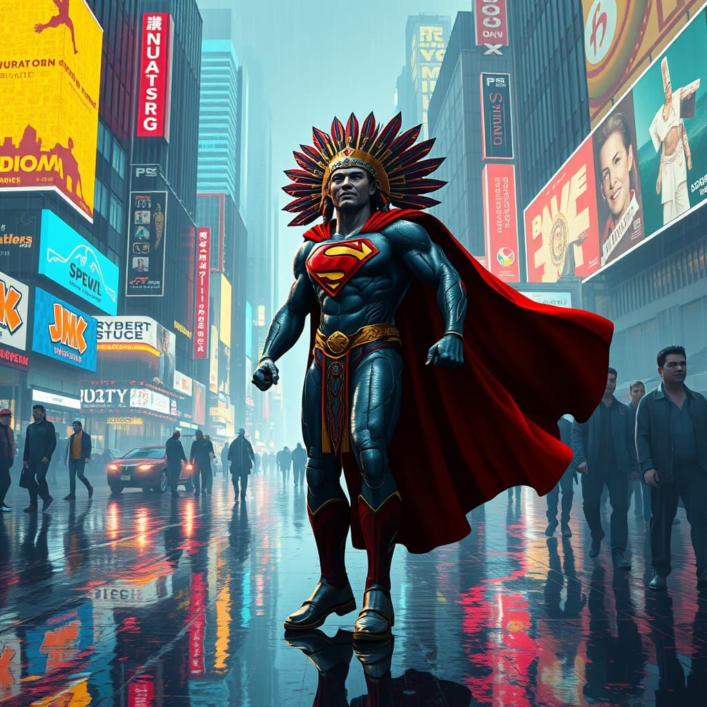 Aztec God of Cyberpunk in High-Tech Action