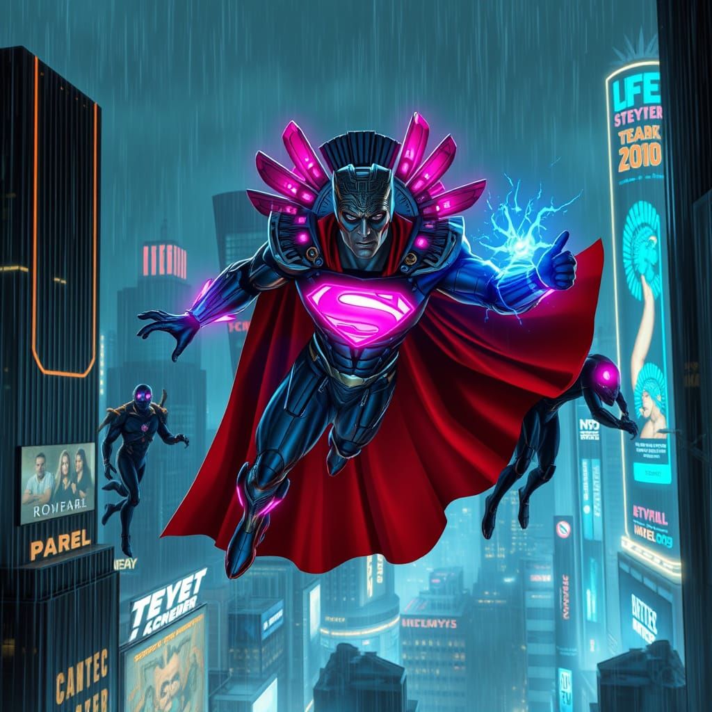Aztec God Superman in Futuristic Action