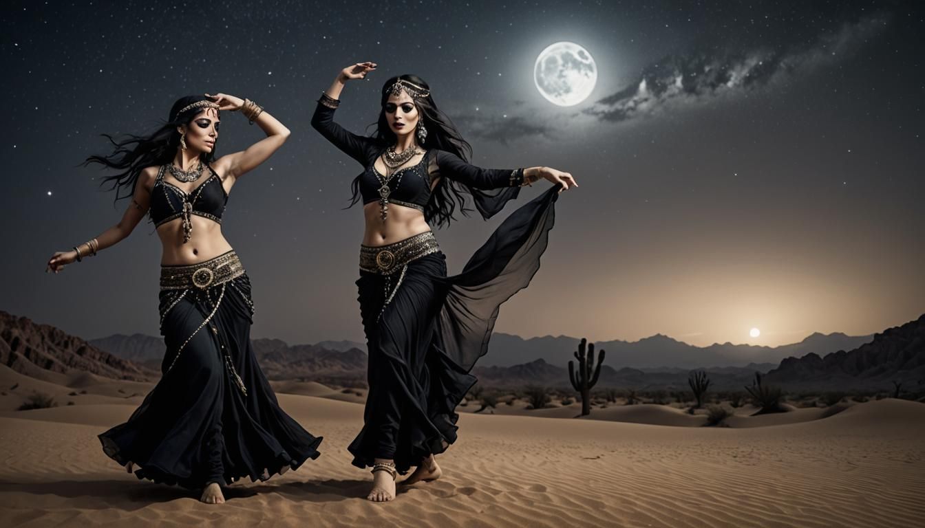 Gothic Belly Dancer in Desert Night