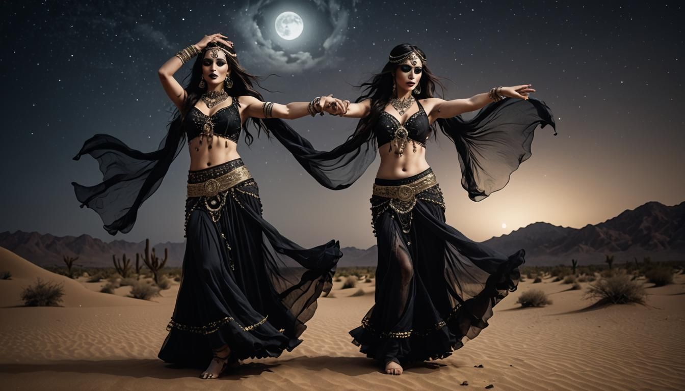 Gothic Belly Dancer in Desert Night